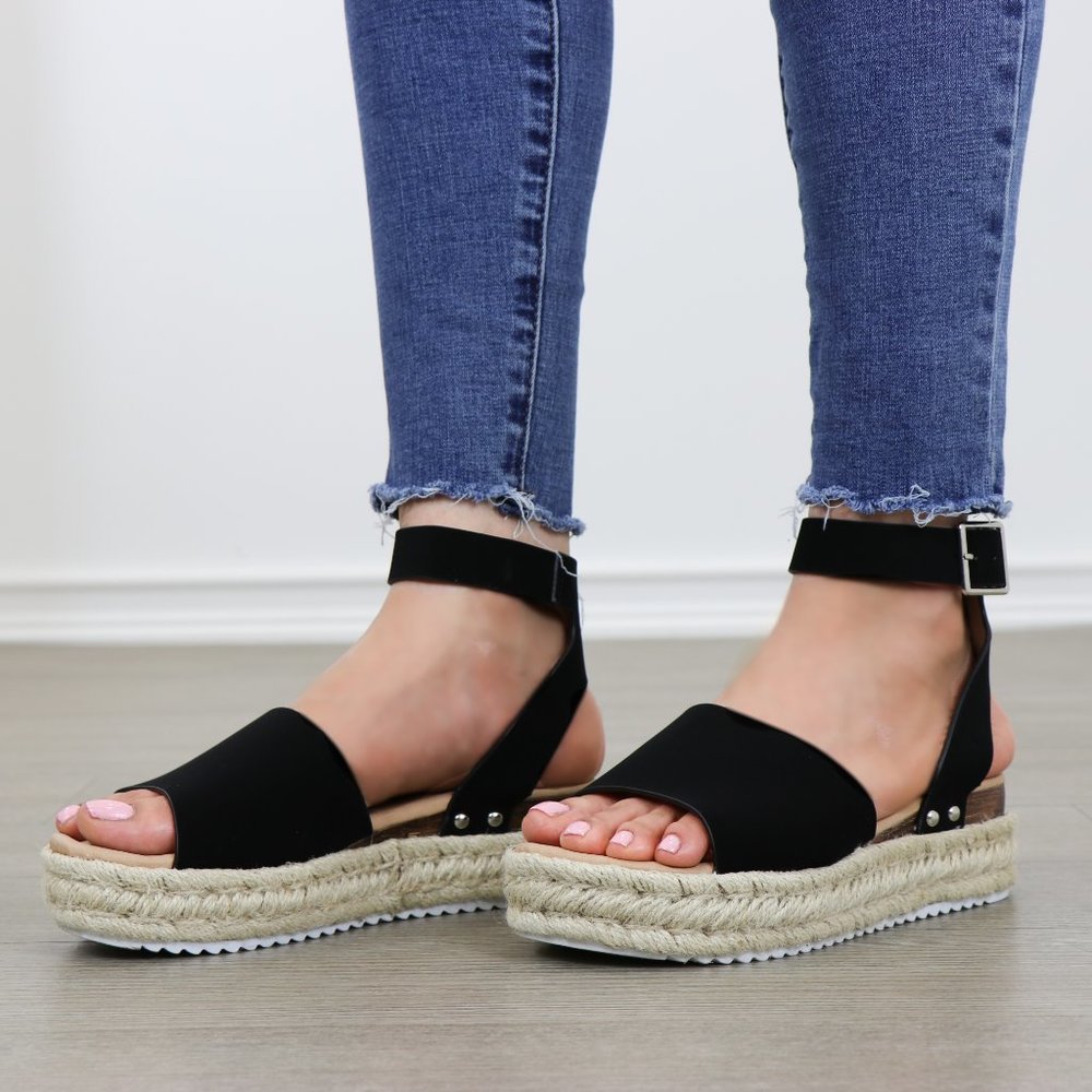 Black Espadrille Platform Comfort Sandal - Picture 4 of 8